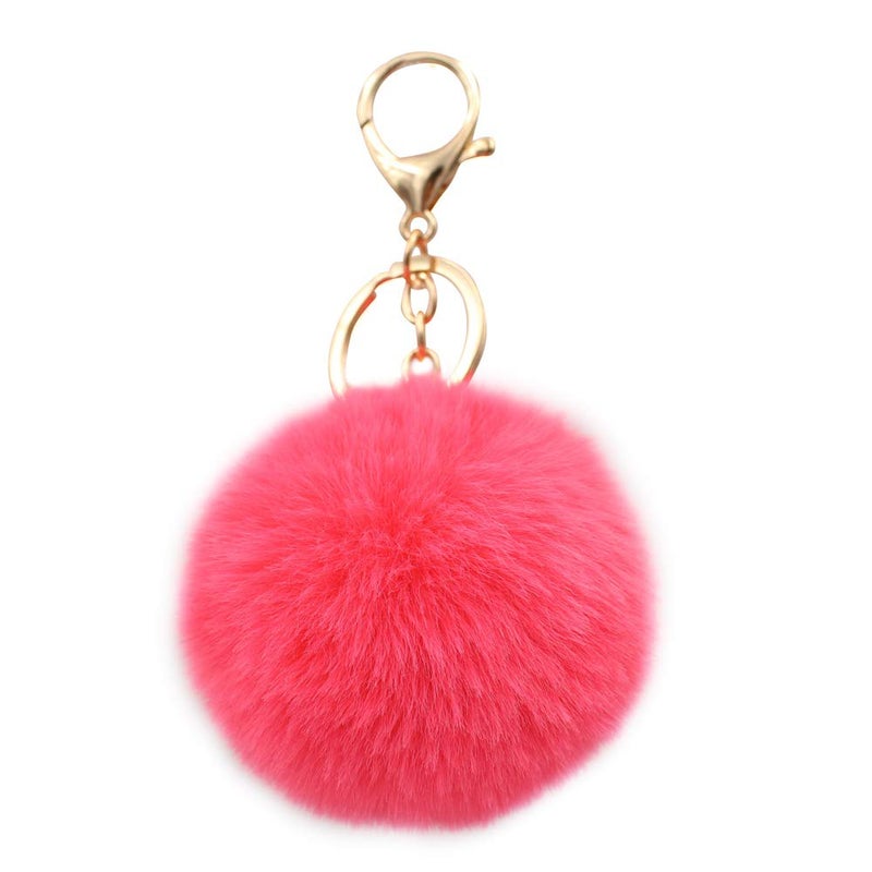 Real Sic Pom Pom Keychain - Faux Fur Fluffy Charm For Women & Girls. Fake Rabbit Key Ring for Backpacks, Purses, Bags or Gifts (Neon Pink) - Image 1